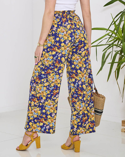 Royalfashion Damskie granatowe spodnie typu palazzo w kwiaty