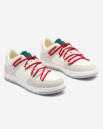 Royalfashion Biało - szare sportowe sneakersy damskie z czerwonymi sznurówkami Olierinc