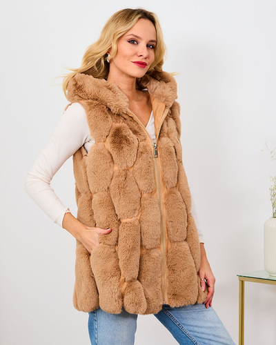 Royalfashion Ženski telovnik iz umetnega krzna v bež barvi