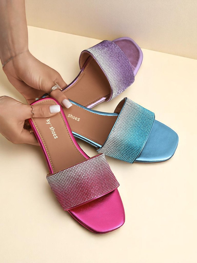 Royalfashion Zapatillas de mujer con circonitas ShinyGlow