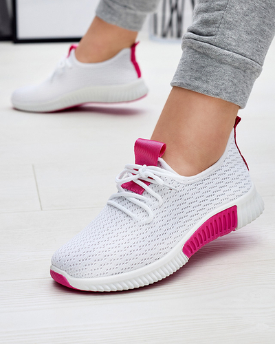 Royalfashion Białe damskie buty sportowe z fuksjowymi wstawkami Kedeti