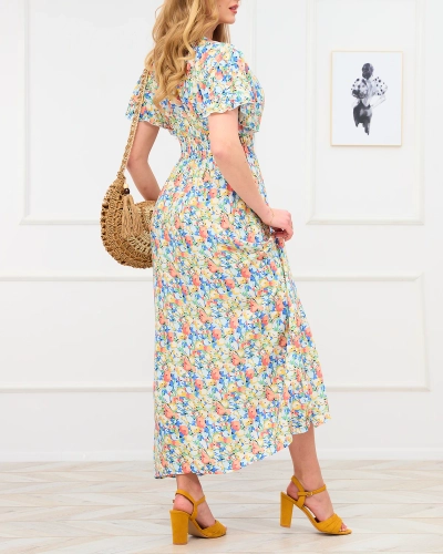 Royalfashion Żółta damska sukienka maxi w kwiaty