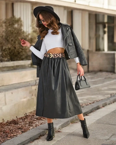 Royalfashion Ženska midi suknja od eko kože