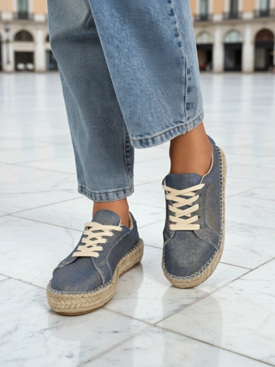 Aurelia Denim Espadrillos – ženski copati s plosko peto iz tkanine