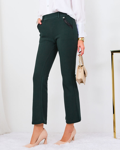 Royalfashion Temno zelene ženske hlače iz blaga a'la bells
