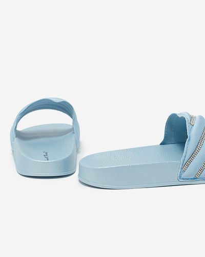 Royalfashion Niebieskie damskie klapki z cyrkoniami Erikis