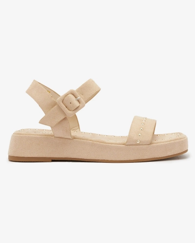 Royalfashion Beżowe sandały damskie z dżetami Franssia