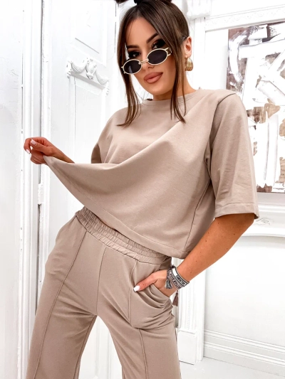 Royalfashion Ženski bombažni set s širokimi hlačami