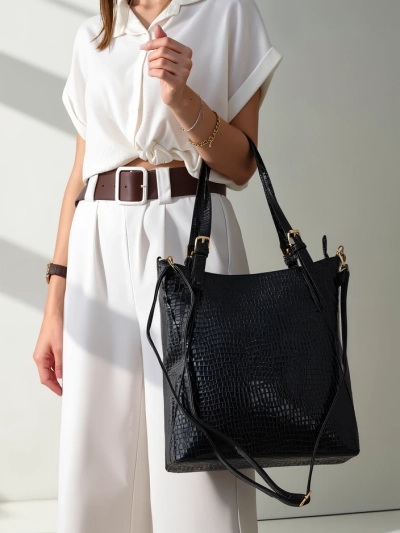 Royalfashion Ženska velika patentna torba z embosiranjem