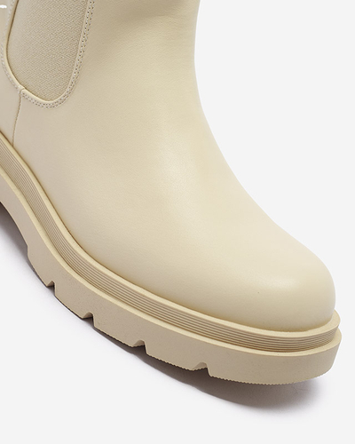 Royalfashion Beżowe damskie wysokie botki na płaskim obcasie Vedesa