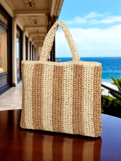 Royalfashion Velika ženska torba iz slame Slamnate črte