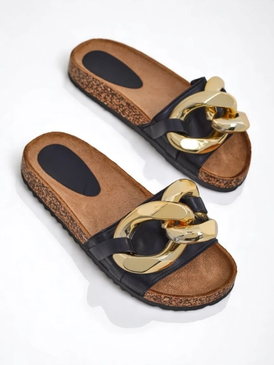 Royalfashion Črni ženski natikači z okrasjem Sofig