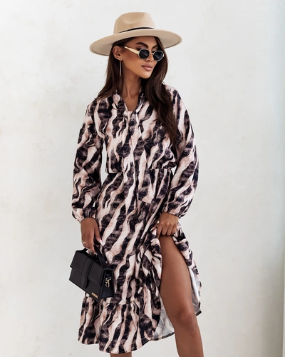 Royalfashion Ženski midi oblek z vzorcem