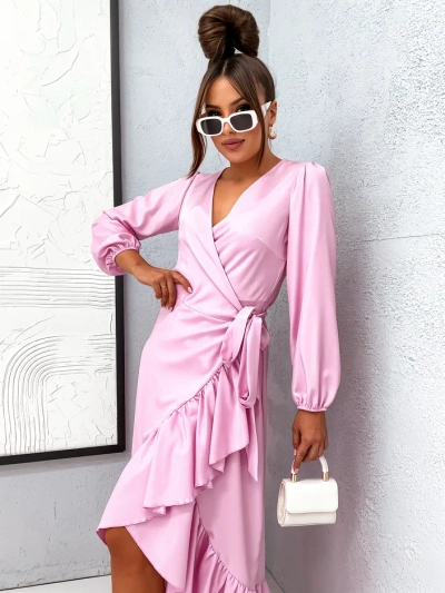Royalfashion Povezala žensko midi obleko z naborki