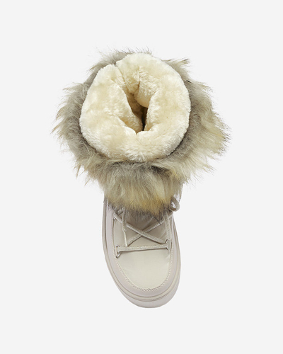 Royalfashion Beżowe damskie wsuwane buty a'la śniegowce z futerkiem Lilitsa