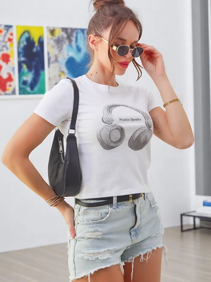 Royalfashion Ženska bombažna majica s potiskom, ki govori o glasbi