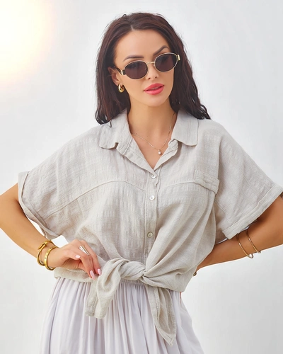 Royalfashion Ženska bombažna srajca z embosiranjem in kratkimi rokavi