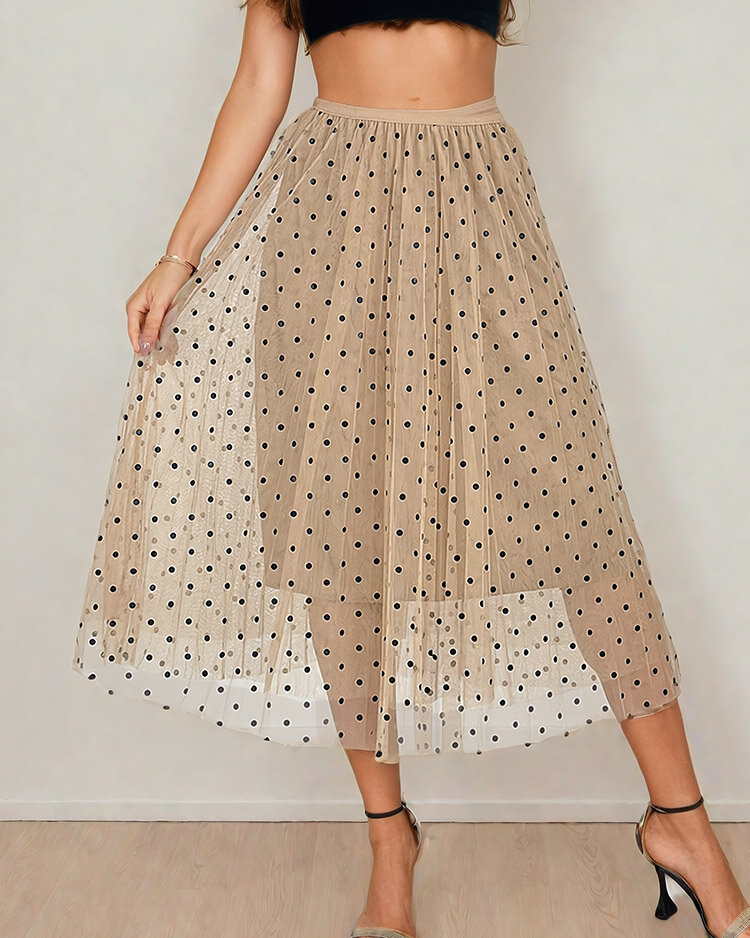 Royalfashion Žensko dvoslojno polka dot midi krilo