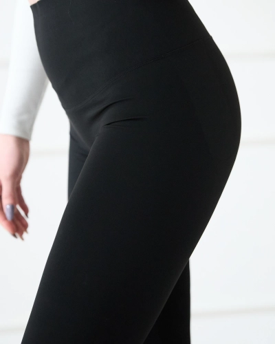 Royalfashion Czarne damskie legginsy z szeroką gumą w pasie