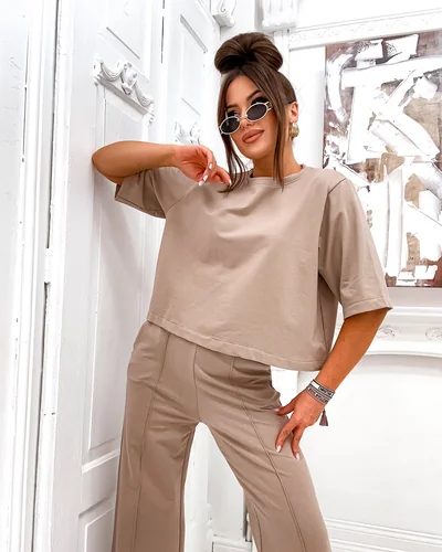 Royalfashion Ženski bombažni set s širokimi hlačami