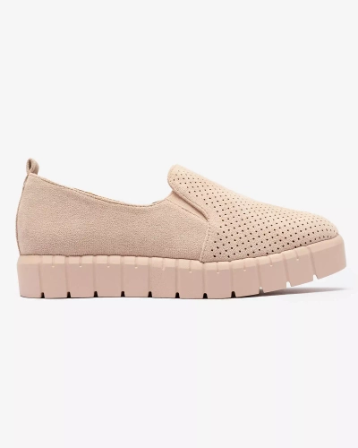 Royalfashion Ażurowe damskie pudrowe tenisówki slip on Cegeti
