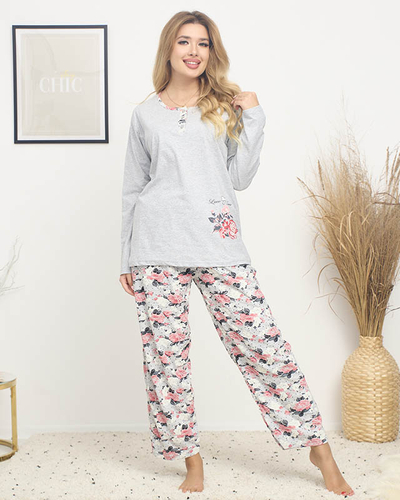 Royalfashion Piżama damska z printem w kwiaty w kolorze szarym PLUS SIZE