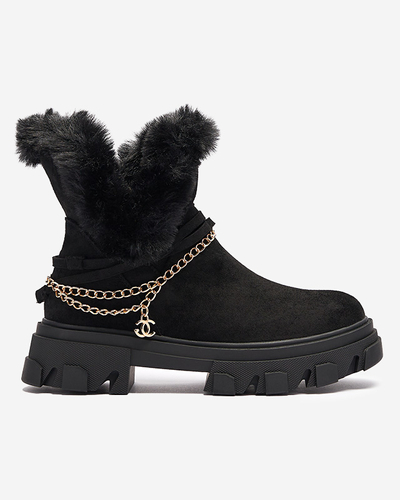 Royalfashion Czarne damskie eko-zamszowe botki z łańcuszkiem Videric