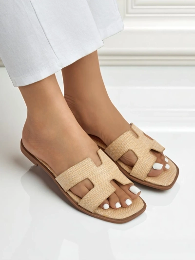 Ženski sandali bež Letizia udobni ravni ekološko usnje poletje