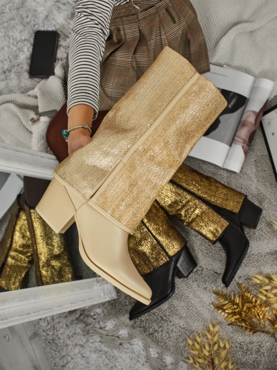 Ženski gležnarji iz eko usnja s peto in okrasnim zgornjim delom Virelia