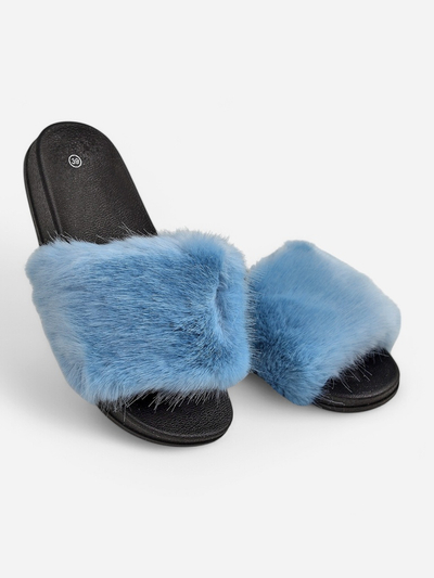 Bordowe damskie klapki z futerkiem Nonna- Obuwie