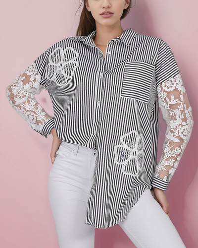 Royalfashion Ženska črtasta srajca s čipko