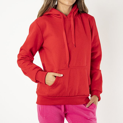 Czerwona damska ocieplana bluza z kapturem - Odzież