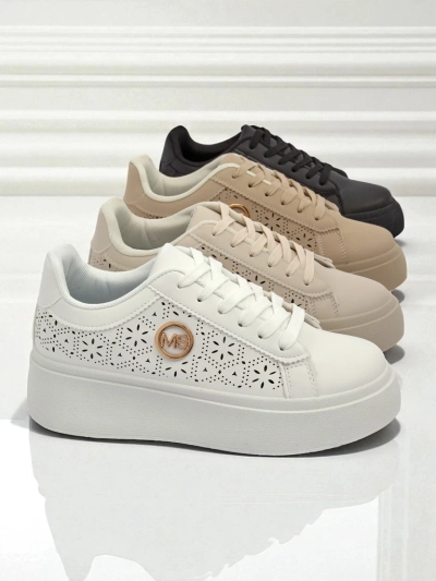 Ženski športni copati Aelia Royalfashion na platformi beli mrežasti ecru