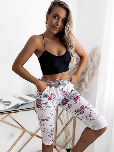 Royalfashion Spodenki damskie biało- różowe o długości 3/4 PLUS SIZE