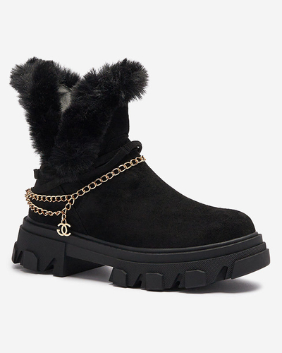 Royalfashion Czarne damskie eko-zamszowe botki z łańcuszkiem Videric