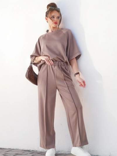 Royalfashion ženský set s krátkými rukávy a širokými kalhotami