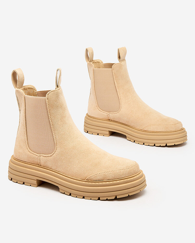 Royalfashion Bež ženski škornji z okrasnim trakom Loffdo