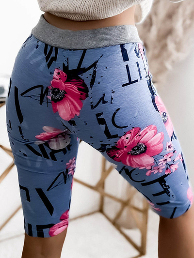 Royalfashion Niebiesko- różowe spodenki damskie 3/4 z printem PLUS SIZE