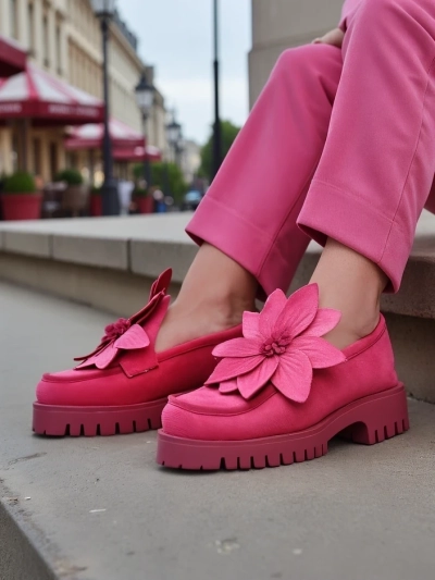 Ženski loaferji Royalfashion iz ekološkega semiša z Floverse cvetom