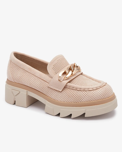 Royalfashion Eko- zamszowe mokasyny ze złotą ozdobą w kolorze beżowym Zaffix