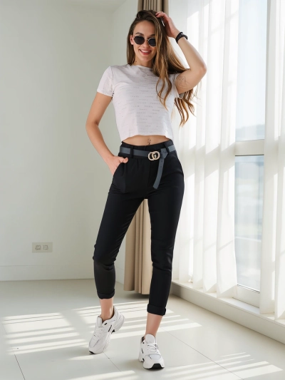 Royalfashion Ženske viskozne skinny hlače z pasom