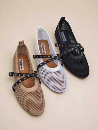 Mrežaste balerinke s plosko peto Royalfashion Arethusa Nero