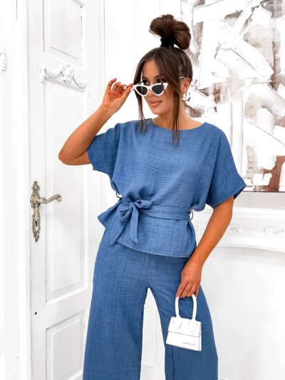 Royalfashion Ženski set s kratkimi rokavi in širokimi hlačami