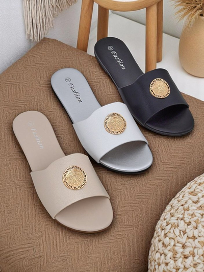 Royalfashion Dámske šľapky s rovnou podrážkou Golden Slip