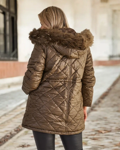 Royalfashion Ženska prešita jakna v temno zeleni barvi