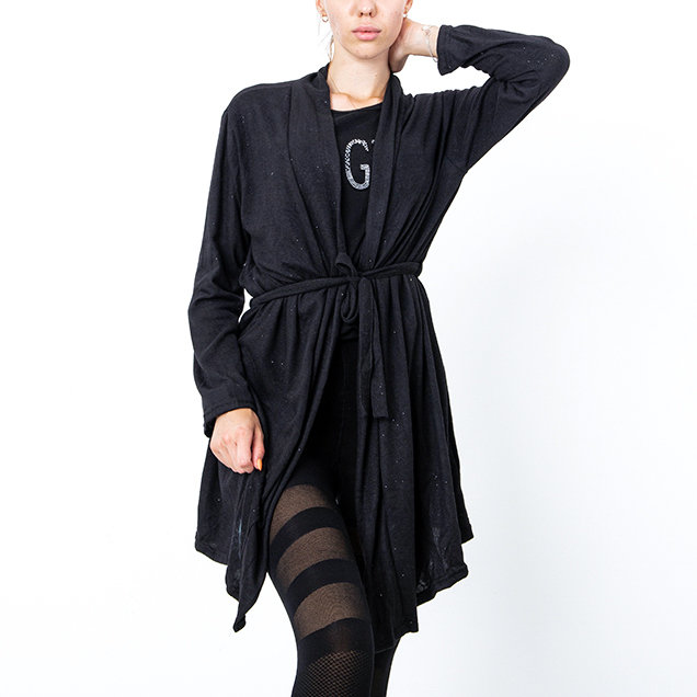 Royalfashion Czarna damska wiązana narzutka kardigan