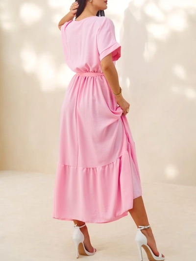 Royalfashion Ženska midi obleka s kratkimi rokavi in dekorativnimi gumbi