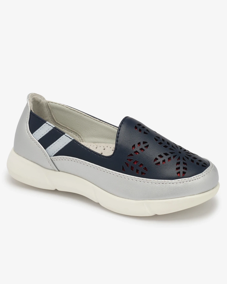 Dziewczęce srebrno - granatowe tenisówki slip on Ewesgi - Obuwie