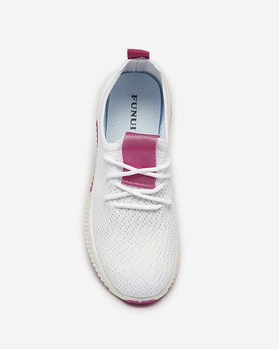 Royalfashion Białe damskie buty sportowe z fuksjowymi wstawkami Kedeti