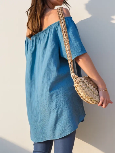 Royalfashion Ženska bombažna bluzica v španskem stilu z dekorativnimi gumbi